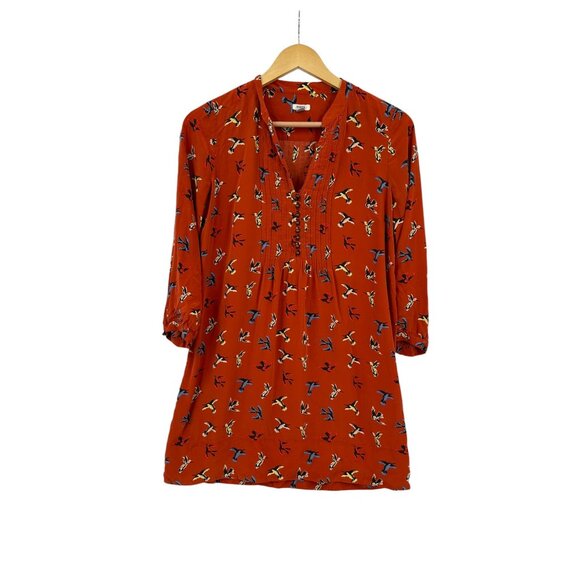 Fossill 100% silk Dress Womens Size Small Pleated Cottagecore Fairycore Birds - Picture 1 of 11